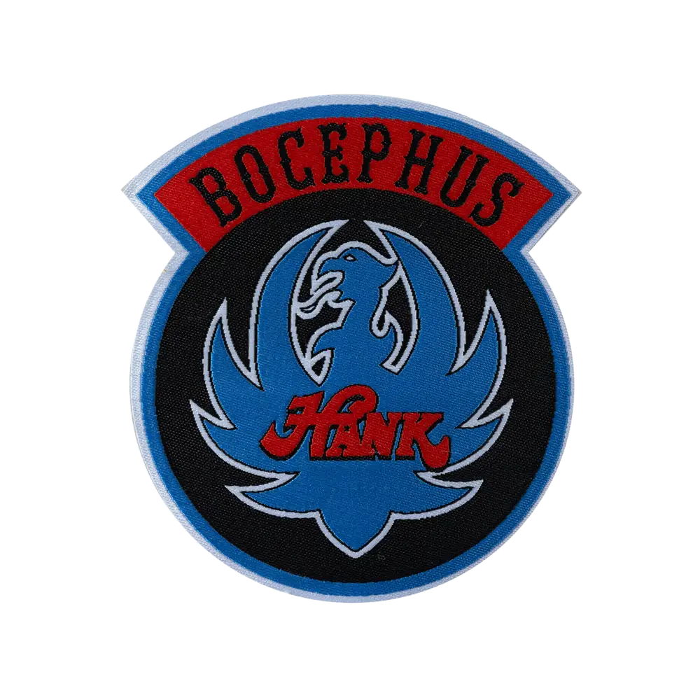 Circular emblem featuring a stylized blue phoenix and the text ’BOCEPHUS’ in red.