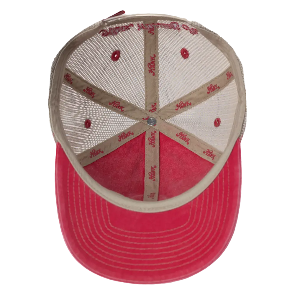 Baseball-style cap with a white crown and pink brim.