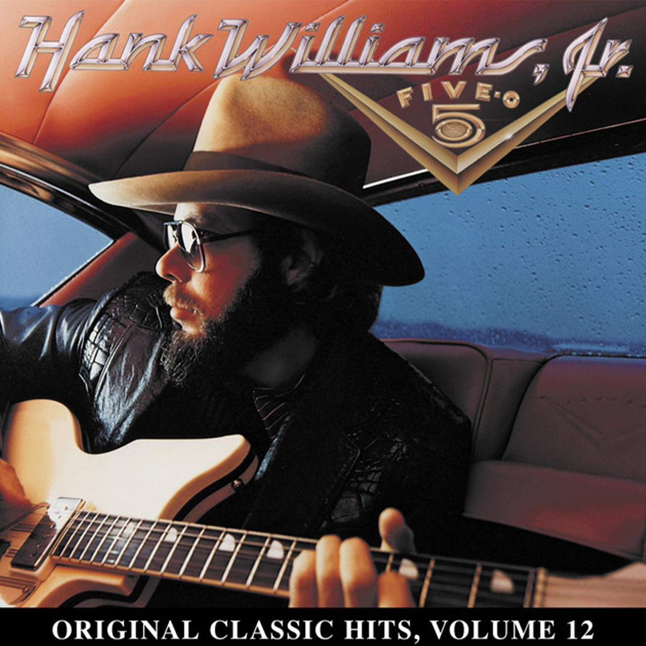 Album cover featuring a bearded man in a cowboy hat and sunglasses playing a guitar inside a vehicle.