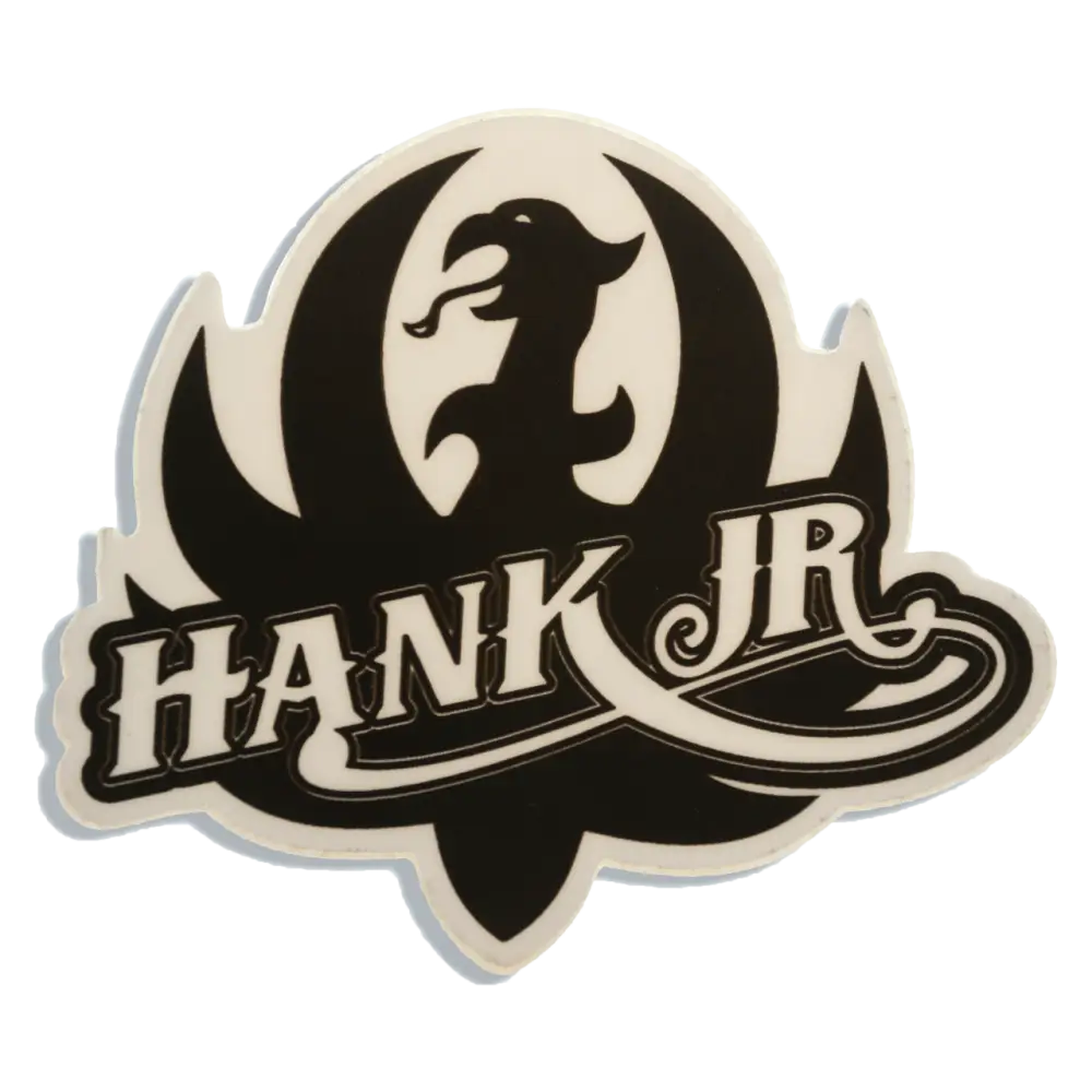 Logo featuring ’HANK JR’ text with a stylized bird silhouette above it.