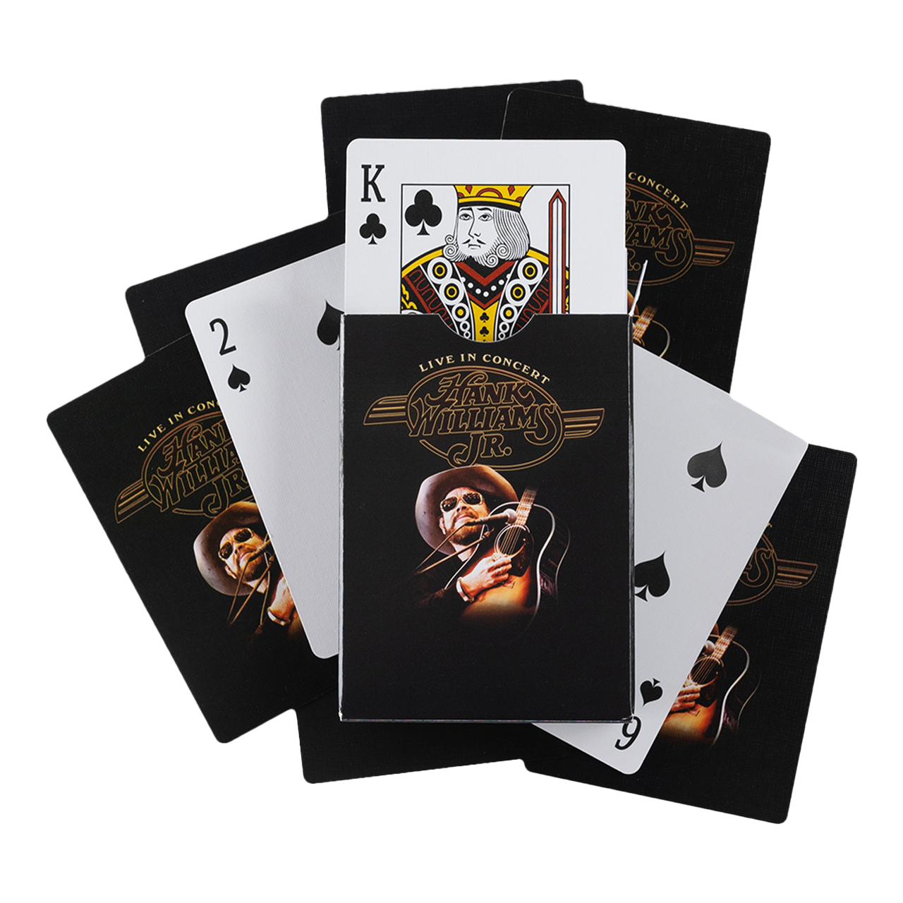 Deck of playing cards featuring Johnny Cash imagery on the backs.